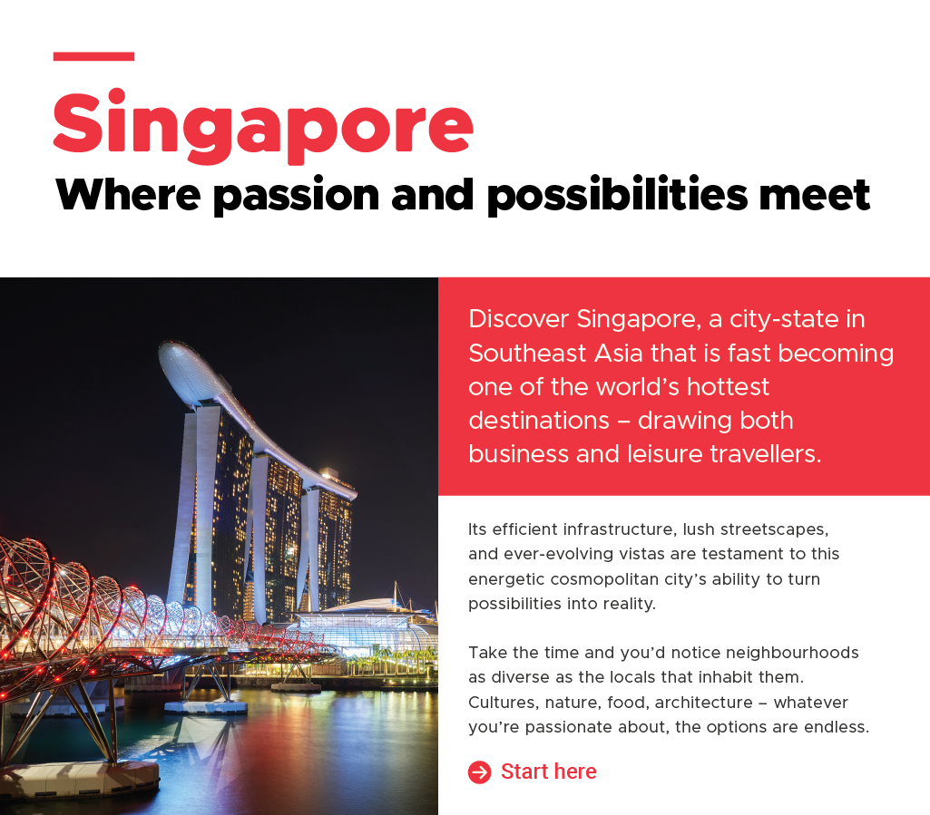 A banner with the text Singapore: Where passion and possibilities meet